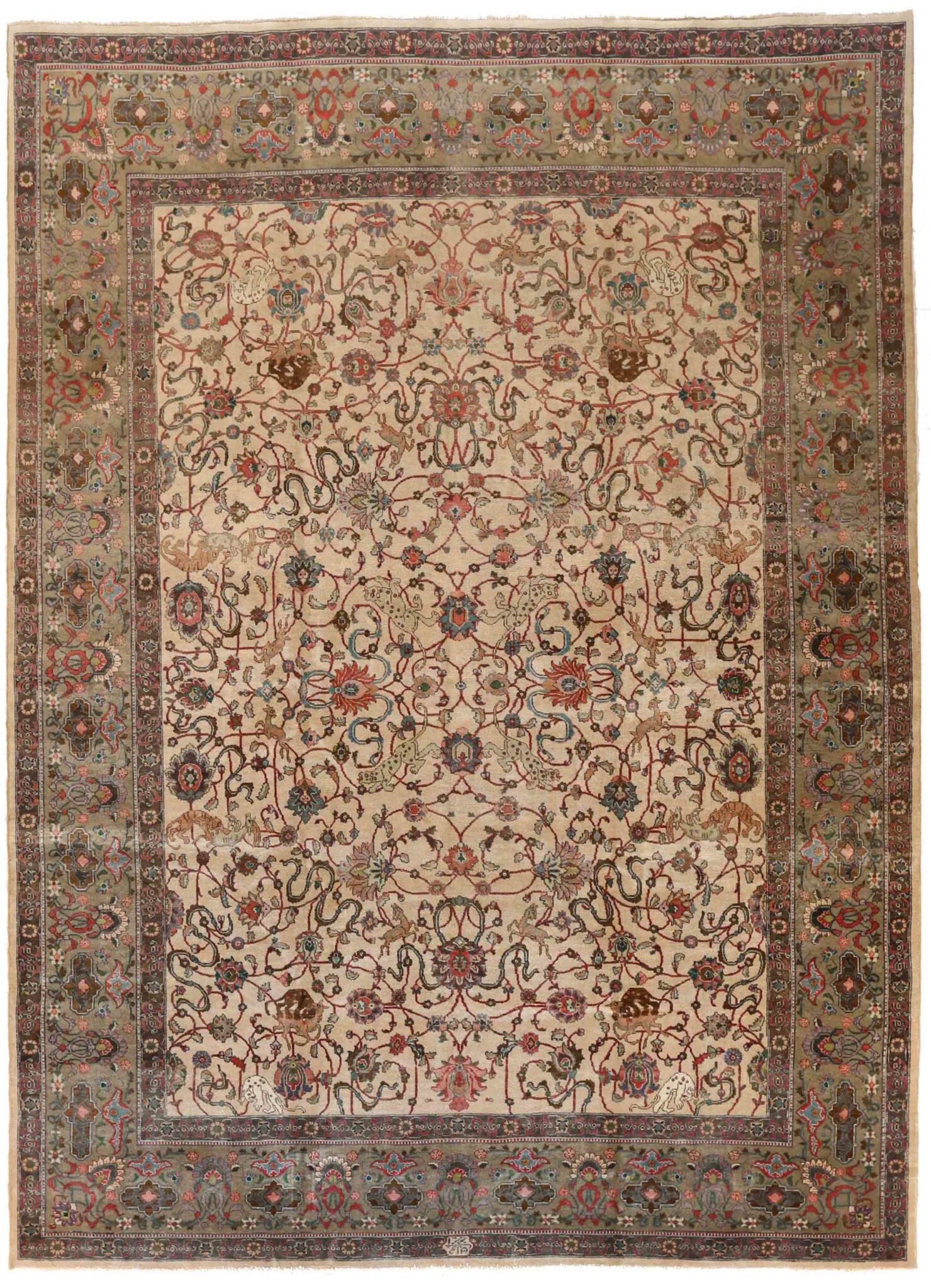 Thumbnail 4 for Antique Persian Tabriz Traditional Rug 69911