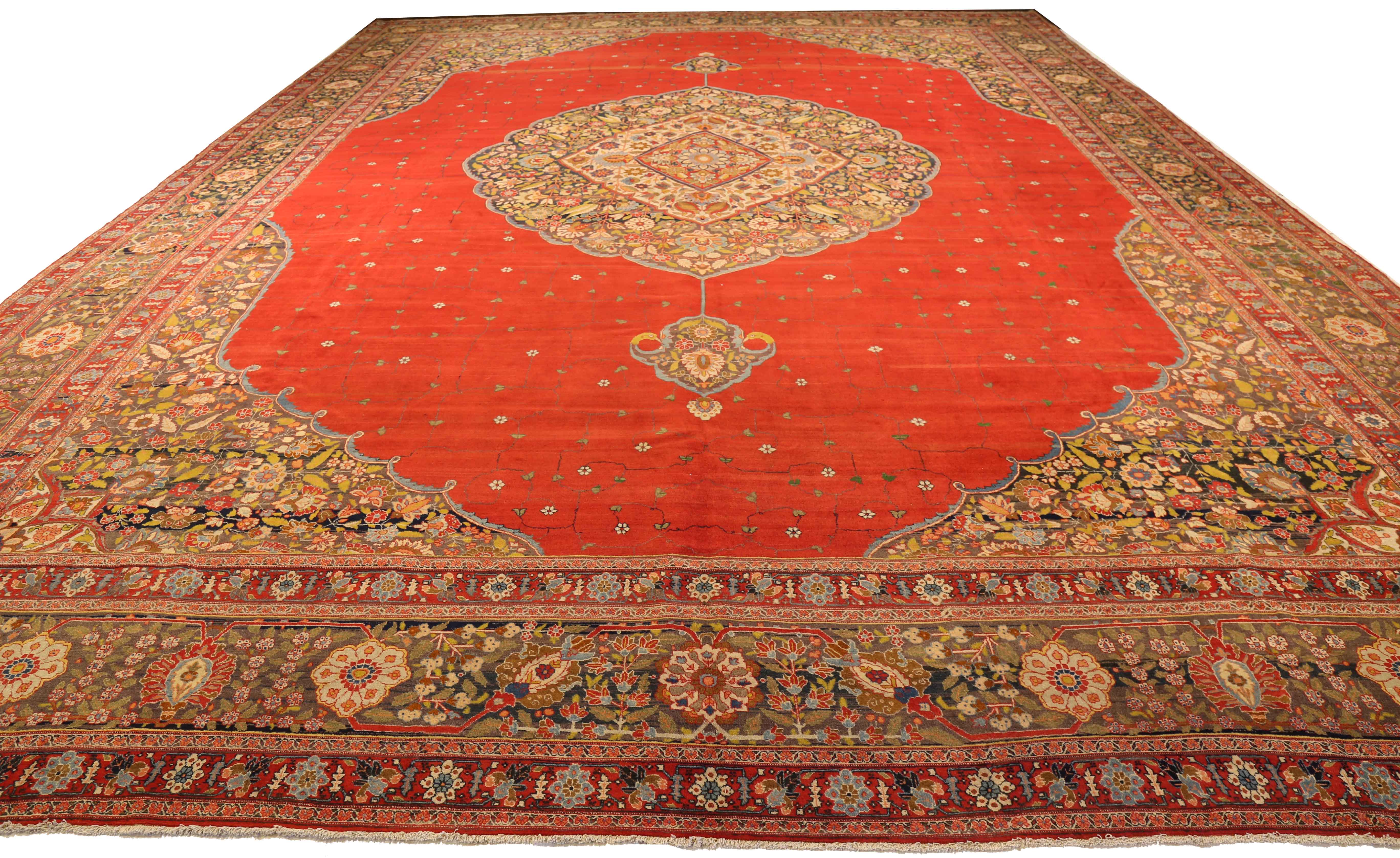 Thumbnail 3 for Antique Persian Tabriz Traditional Rug 72466